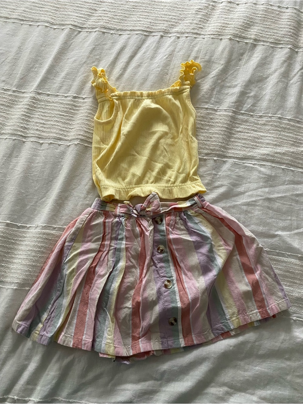 wonder nation Yellow Ribbed Tank with Pastel Stripe Skirt Set Girls 5t